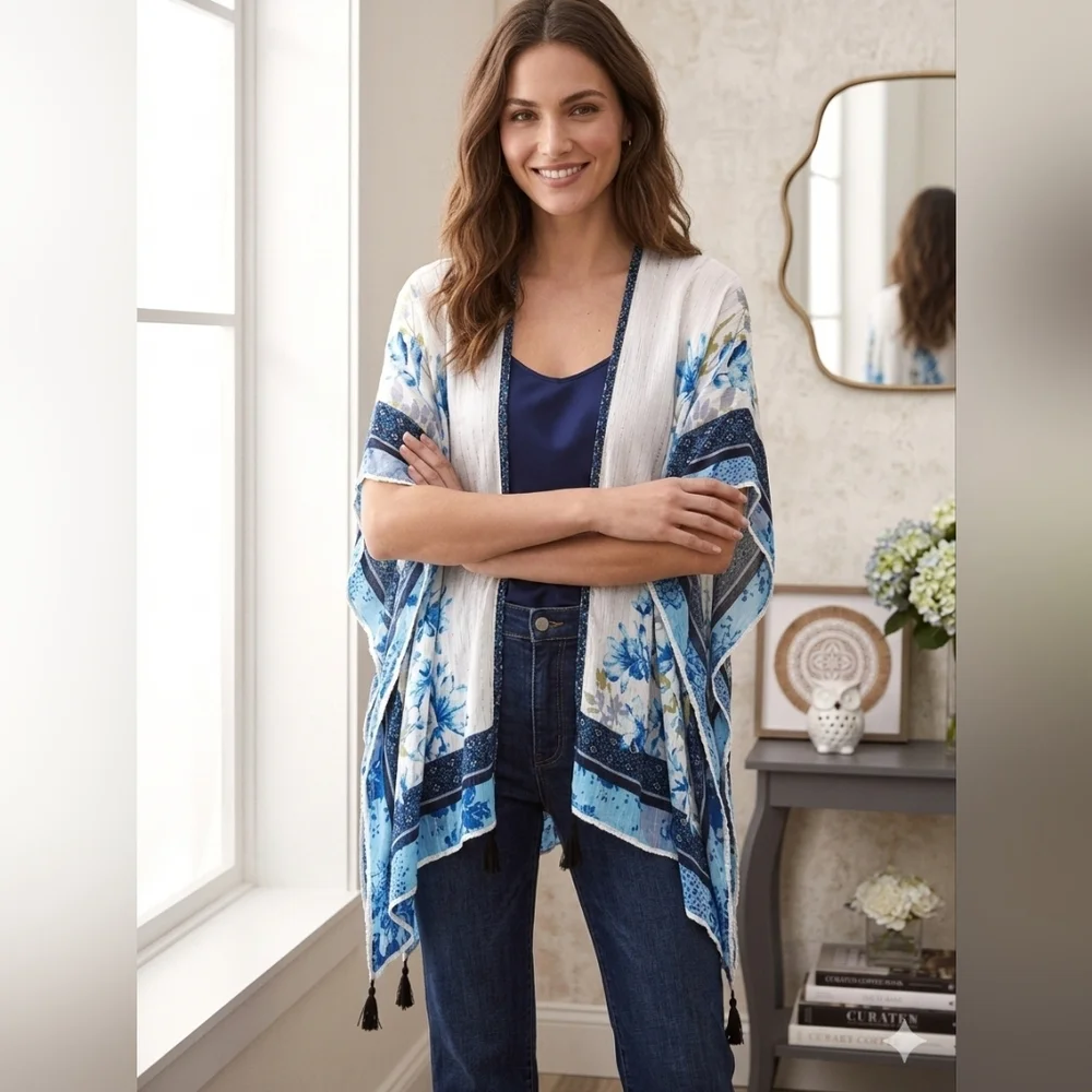 Vince Camuto Blue and White Floral Wrap